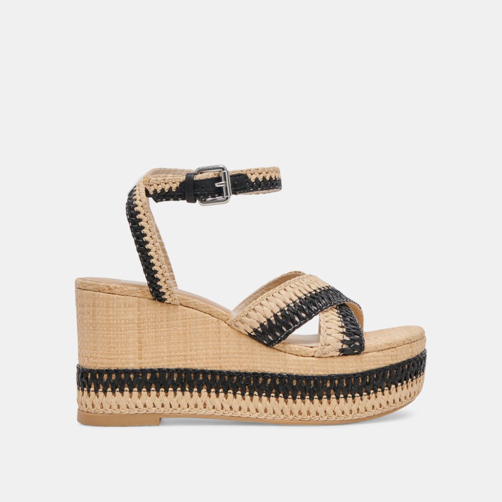 Dolce Vita Tulane Wedges Black Natural Raffia Dolce Vita Tulane Wedges Black Natural Raffia